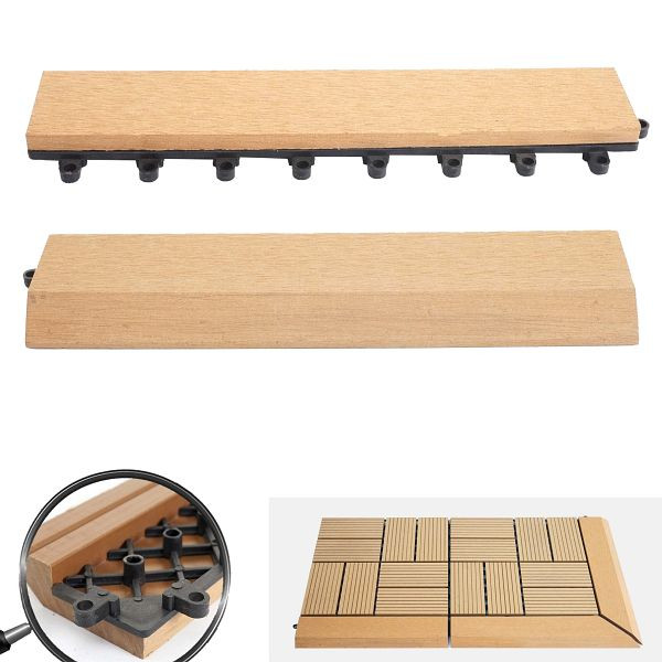 Mendler 2er-Set Abschlussleiste für WPC Bodenfliese Rhone, Abschlussprofil, Holzoptik Terrasse, teak gerade mit Haken, 65091