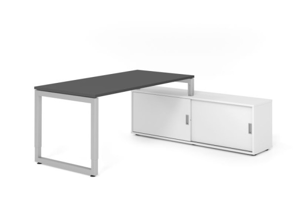 Hammerbacher Aufsatz-Schreibtisch RSE16, 160x80cm, Platte: Graphit, 25mm dick, Rahmen Silber, höheneinstellbar, Weiß / Weiß, VRSE16SB/G/S/W/W