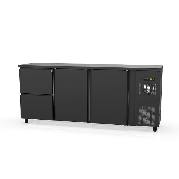 Vaiotec TOPLINE Barkühltisch 530 schwarz / 2 Türen & 2 Schubladen, 202,5x53x85 cm, 11403