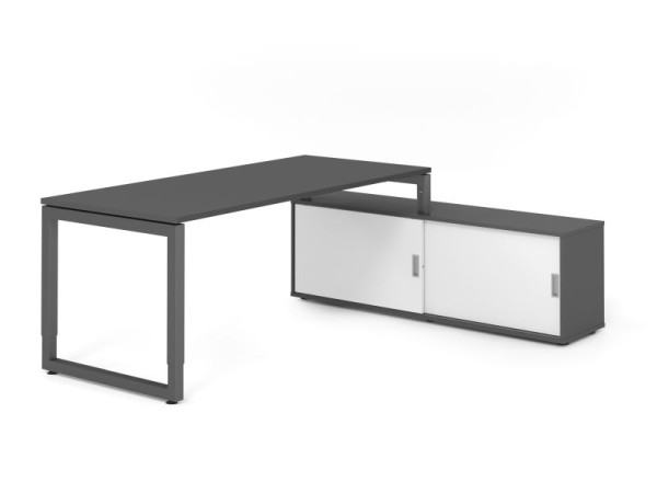Hammerbacher Aufsatz-Schreibtisch RSE19, 180x80cm, Platte: Graphit, 25mm dick, Rahmen Graphit, höheneinstellbar, Ahorn, SB/G/G/G/W, VRSE19SB/G/G/G/W