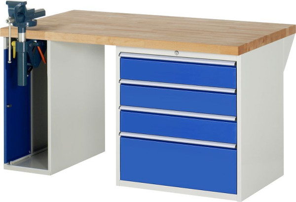 RAU Werkbank Serie 7000 - Baukasten-Bauweise, 2 Unterbau-Container (1x Schraubstock, 4x Schublade), 1500x840x900 mm, 03-7610A2-159B4S.11