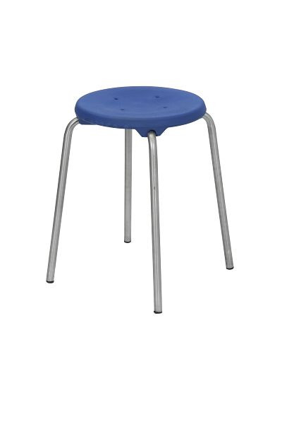 Lotz Edelstahl-Hocker, Sitz PU, blau, mit Edelstahleinleger, Ø 350 mm, strapazierfähig, Sitzhöhe 500 mm, Edelstahl, stapelbar, 3250.33
