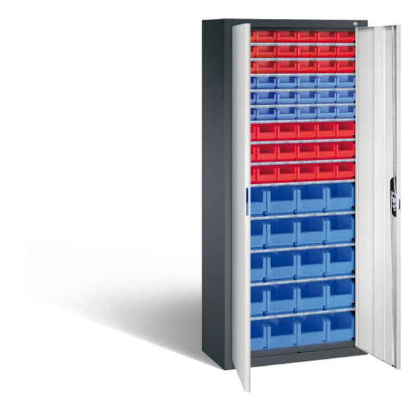 C+P Magazinschrank Serie 13, H1690xB700xT300mm, Farbe: Schwarzgrau / Lichtgrau, Muldengriff, 133413-27 S10046