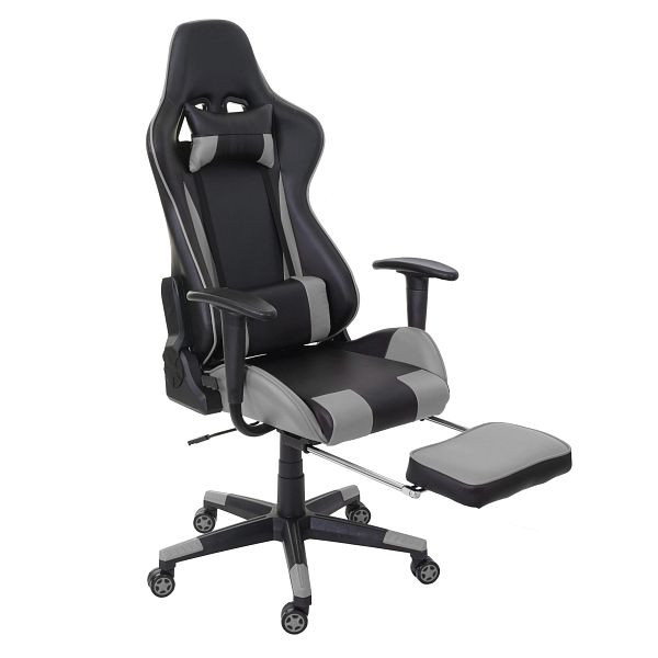 Mendler Relax-Bürostuhl HWC-D25 XXL, Schreibtischstuhl Gamingstuhl, 150kg belastbar Fußstütze, schwarz/grau, 62598