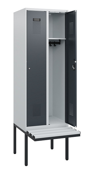 C+P Spind Evolo PLUS, 2 Abteile, 1950x600x815mm, 7035/7016, Zylinderschloss, Material Sitzfläche Kunststoff, 0490405-20 S10093