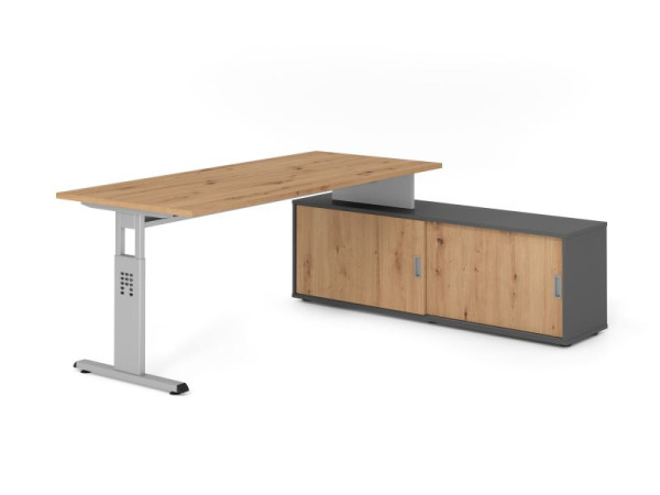 Hammerbacher Aufsatz-Schreibtisch OSE19, 180x80cm, Platte: Asteiche, 25mm dick, T-Fuß Gestell Silber, Ahorn, SB/R/S/G/R, VOSE19SB/R/S/G/R