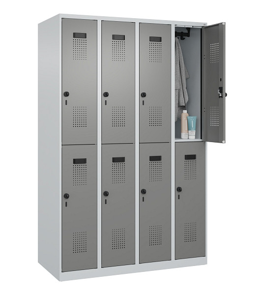 C+P Doppelstöckiger Spind Evolo PLUS, 8 Fächer, 1850x1200x500mm, 7035/0004, Drehriegel, 049300-40 S10014