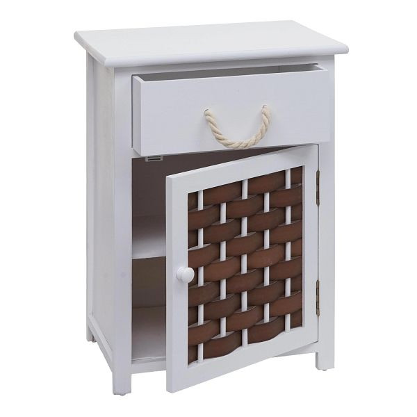 Mendler Kommode HWC-K83, Schrank Schubladenschrank, Holz 55x39,5x28,5cm, weiß, Polyrattan braun, 97636