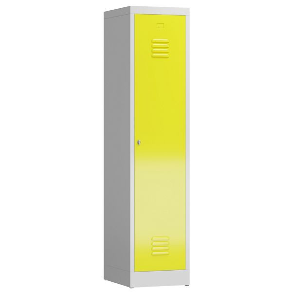 Lüllmann ClassiX Garderobenschrank, 1 Abteil mit S/W-Trennung, 1800 x 415 x 500 mm, lichtgrau/zinkgelb, X-515116