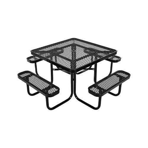 VEVOR quadratischer Picknicktisch mit 4 Bänken, wetterfestes Gartenmöbel-Set, Stahltisch mit Schirmloch, (schwarz), 4DFZ63FTBKZDXDHV6V0
