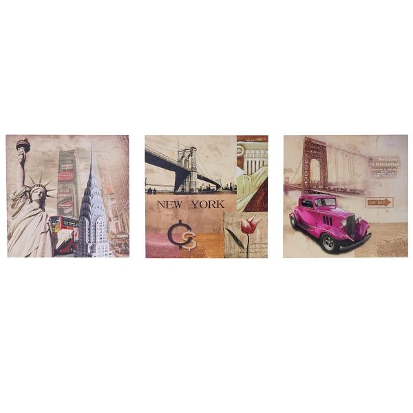 Mendler Leinwandbild T376, Wandbild Keilrahmenbild Kunstdruck, 3-teilig 150x50cm, New York, 39170