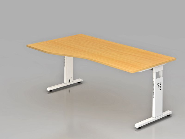 Hammerbacher Schreibtisch C-Fuß 180x100/80cm Buche/Weiß, Arbeitshöhe 65-85 cm, VOS18/6/W