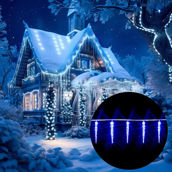 monzana Lichterkette Weihnachten Eiszapfen Blau 13m, 105320