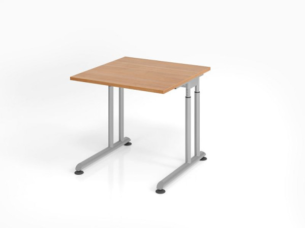 Hammerbacher Schreibtisch ZS08, 80 x 80 cm, Platte: Nussbaum, 25 mm dick, ABS-Dickkante, Rechteckform, Silber, VZS08/N/S