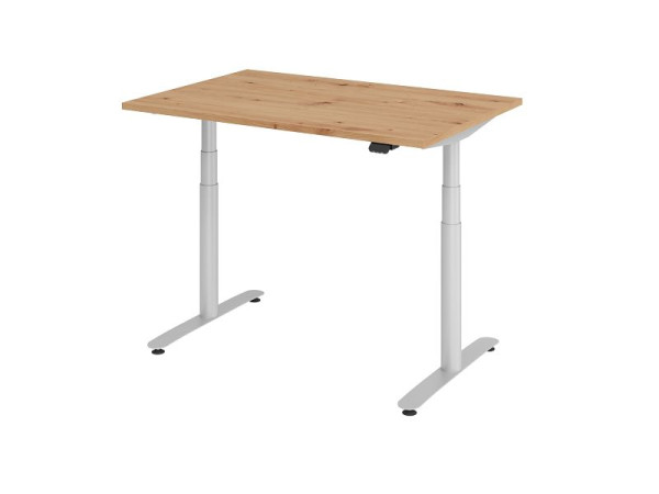 Hammerbacher Sitz-Steh-Schreibtisch elektrisch 120x80cm Asteiche/Silber, VXDLR12/R/S