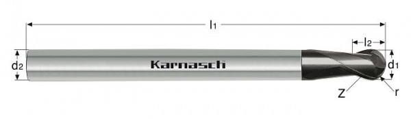 Karnasch VHM-3D-Radiusfräser, extra lang, HHC/HSC d= 12,0 / r= 6,0 / Schaft 12 mm UFX 3, 3064791200