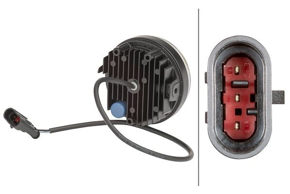 HELLA LED-Tagfahrleuchte, 90mm, 24/12V, rund, ECE-R7/SAE/ECE-R87/E1 2372/ECE-R10/E1 4479, LED-Lichtfarbe: weiß, 500mm, AMP, links, 2PT 009 599-111