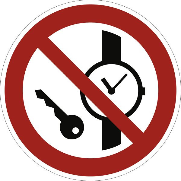Moedel Mitführen von Metallteilen oder Uhren verboten ISO 7010, Folie, Ø 200 mm, 58842