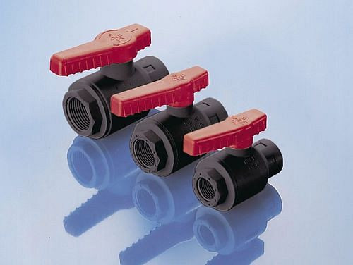 DENIOS Kugelhahn für Fässer, aus PP, 3/4" Innengewinde für Zu- und Auslauf, NW 25 mm, VE: 3 Stück, 309675