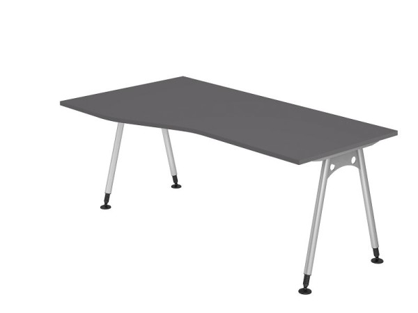 Hammerbacher Schreibtisch A-Fuß 180x100/80cm Graphit, Freiform, links oder rechts montierbar, VAS18/G/S