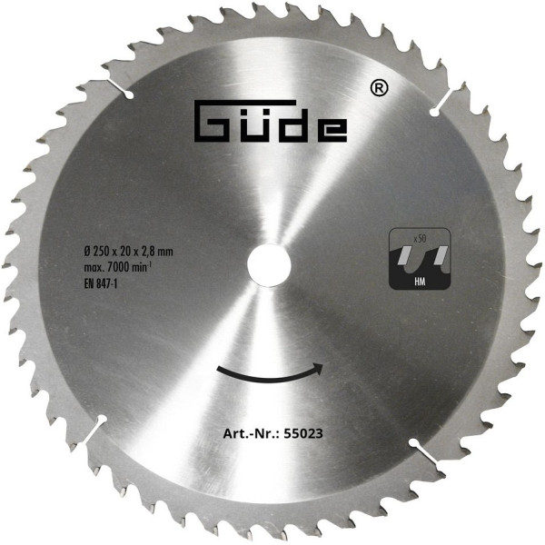 Güde Holzsägeblatt HM 250x20x50Z, Anzahl der Zähne: 50, 55023, 4015671550231