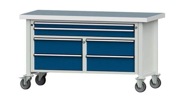 ANKE Werkbänke Kastenwerkbank, Modell 255 V, 1500 x 700 x 850 mm, RAL 7035/5010, UBP 50 mm, fahrbar, 304.170