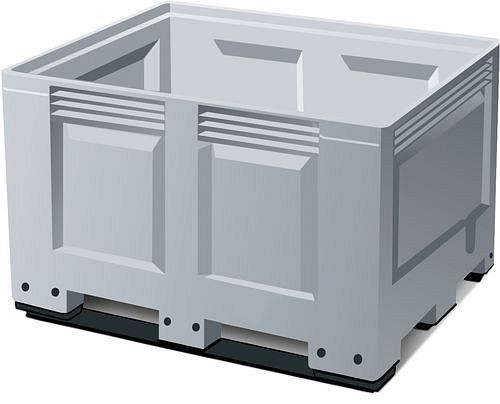 DENIOS Palettenbox PB 8-K aus Kunststoff, mit 3 Kufen, 535 Liter Volumen, 117883