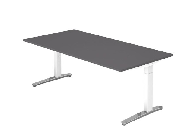 Hammerbacher Schreibtisch C-Fuß 200x100cm Graphit/Weiß Alu poliert, Rechteckform, VXB2E/G/WC