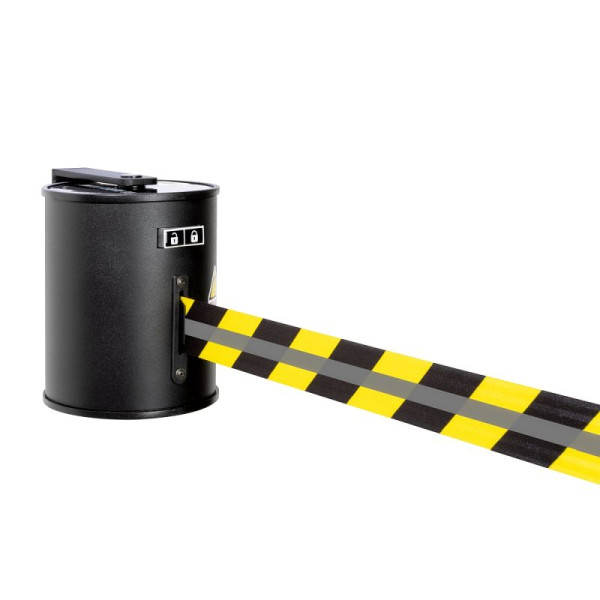 Stein HGS Wandgurtkassette 'P-Line 1800 Reflex' aus Aluminium, Gurtlänge 18 m, reflek. Gurtband, schwarz/gelb mit Reflektorstreifen, 65865.0002