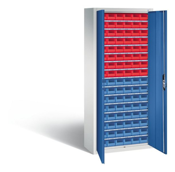 C+P Magazinschrank Serie 13, H1690xB700xT300mm, Farbe: Lichtgrau / Enzianblau, Muldengriff, 133413-29 S10015