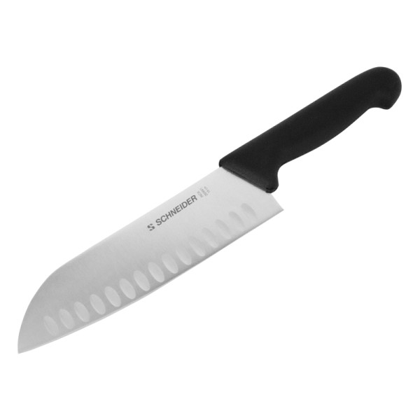 Schneider Santoku mit Kullenschliff, Edelstahl, Länge 18 cm, Griff schwarz, 260661