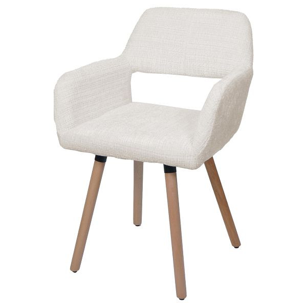 Mendler Esszimmerstuhl HWC-A50 II, Stuhl Küchenstuhl Polsterstuhl, Holz Stoff/Textil Chenille (465g/m²) FSC®, creme, 108871