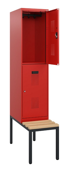 C+P Doppelstöckiger Spind Evolo PLUS, Bank, 2 Fächer, 1950x400x815mm, 3020/3020, Zylinderschloss, Sitzfläche Buche-Hartholz, Sitzbank, 0493505-12 S10075