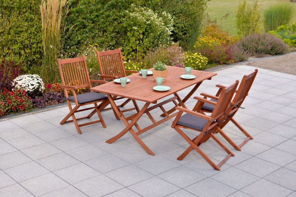 Merxx Rio Set 9-teilig, 4 Rio Klappsessel, 4 Sitzauflagen, grau, 1 Klapptisch, 160 x 90 cm, FSC Eukalyptusholz, 50550-609