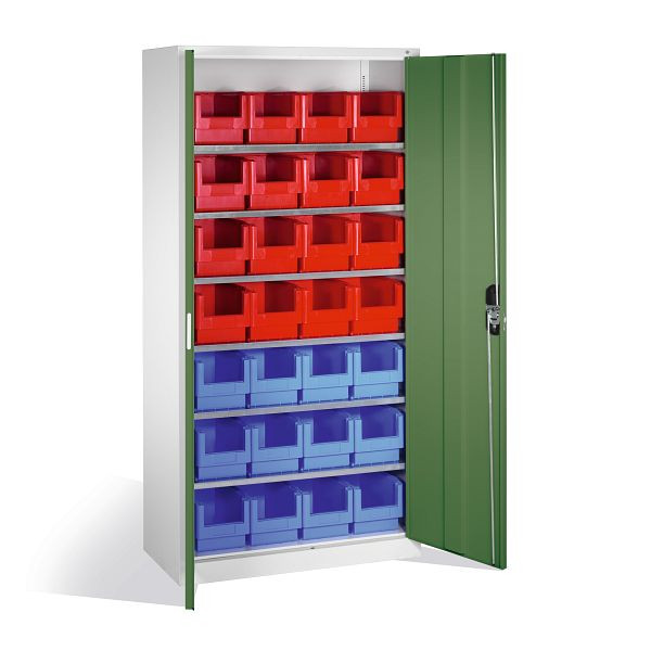 C+P Magazinschrank Serie 13, H1980xB1000xT420mm, Farbe: Lichtgrau / Resedagrün, Muldengriff, 133144-22 S10019