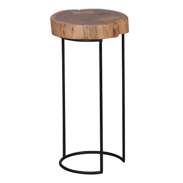Wohnling Beistelltisch AKOLA Massivholz Akazie, Metallbeine, Landhaus-Stil, Baumstamm-Form, Echt-Holz Natur, Höhe 55 cm, WL1.553