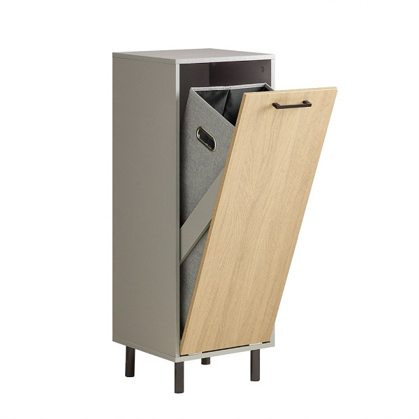 SoBuy Wäscheschrank mit ausklappbarem Wäschesack Grau 31.5x30x86.3cm, Industriell, BZR132-NG