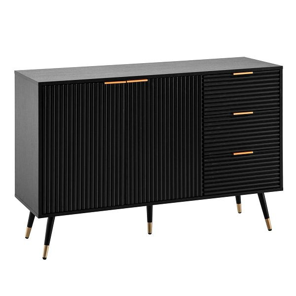 Wohnling Sideboard 120x80x40cm Anrichte Schwarz mit Eiche-Dekor, Kommode mit Türen und Schubladen, Kommodenschrank Flurschrank, WL6.882