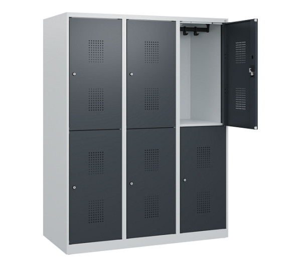C+P Doppelstöckiger Spind Evolo PLUS, 6 Fächer, 1530x1200x500mm, 7035/7016, Zylinderschloss, 0493005-32 S10039