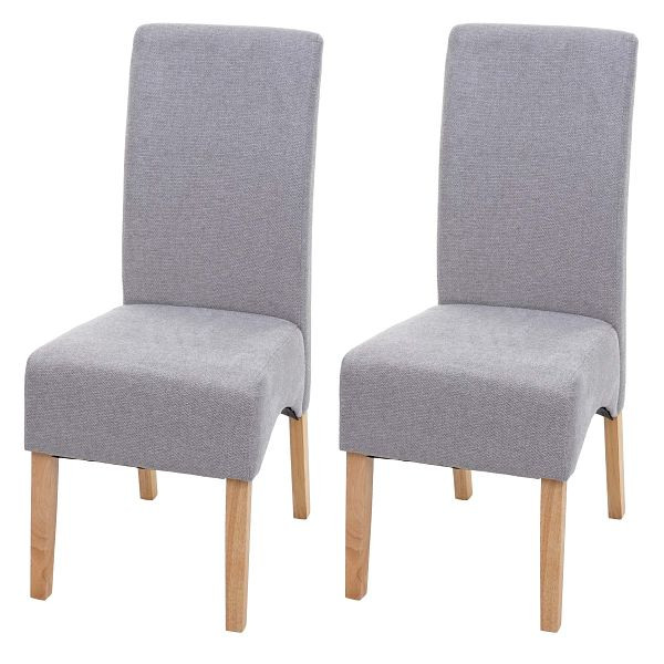 Mendler 2er-Set Esszimmerstuhl Latina, Küchenstuhl Stuhl, Stoff/Textil FSC®-zertifiziert, hellgrau, helle Beine, 74639