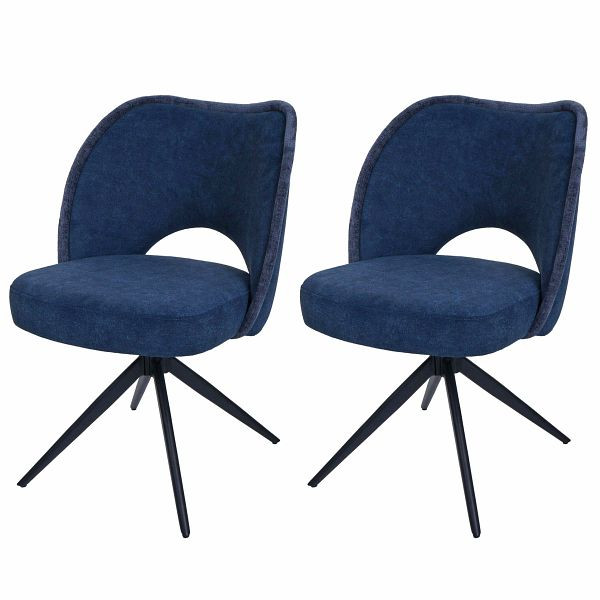 Mendler 2er-Set Esszimmerstuhl HWC-N72, Polster-Küchenstuhl, drehbar Auto-Return, Stoff/Textil (420g/m²) Öko-Tex, blau, 108600