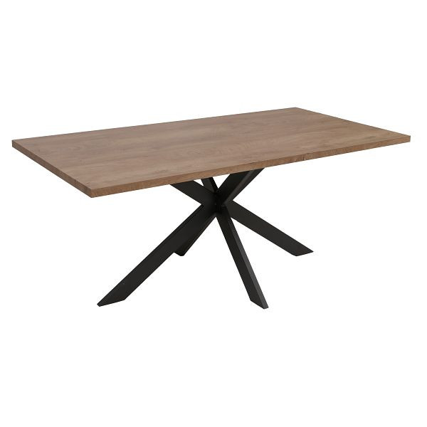 Mendler Esszimmertisch HWC-O55, Küchentisch Tisch Esstisch, Industrial MDF Metall 180cm, Walnuss-Optik, 122170+122171