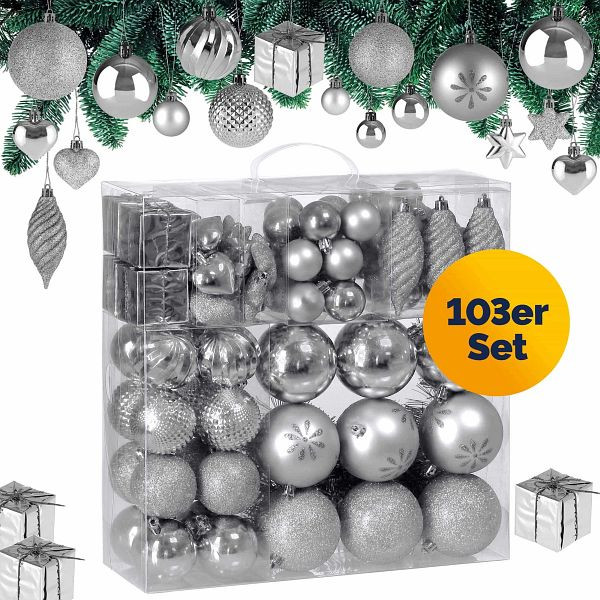 DEUBA Weihnachtskugeln Silber 103 in matt glänzend & glitzernd, 103309