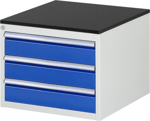 RAU Schubladenschrank Serie 7000, B580 x T650 x H460 mm, 3 x Schublade-Größe-L 3xH120 mm, Arbeitsplatte mit Melaminharzbeschichtung, 03-L2.3A-M.11