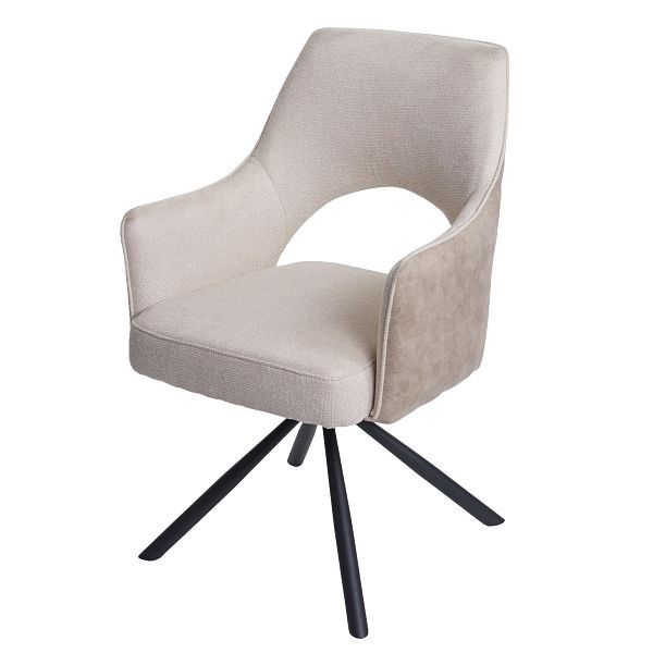 Mendler Esszimmerstuhl HWC-K30, Küchenstuhl Lehnstuhl, drehbar Auto-Position, Stoff/Textil MVG, creme, 89652