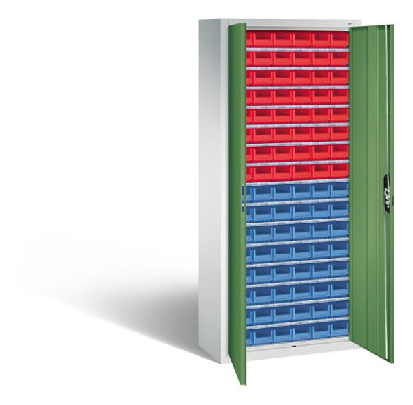 C+P Magazinschrank Serie 13, H1690xB700xT300mm, Farbe: Lichtgrau / Resedagrün, Muldengriff, 133413-29 S10014