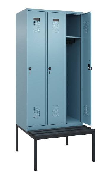 C+P Spind Evolo PLUS, 3 Abteile, 2120x900x815mm, 0010/0010, Haken 3, Drehriegel, Sitzfläche Kunststoff, Sitzbank, 0490507-30 S10075