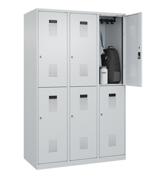 C+P Doppelstöckiger Spind Evolo PLUS, 6 Fächer, 1850x1200x500mm, 7035/7035, Zylinderschloss, 049300-32 S10040