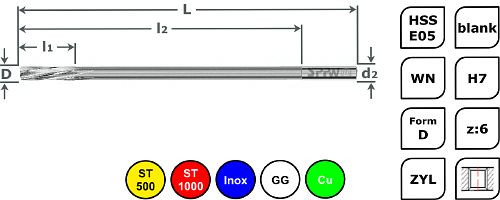 SPPW Maschinenreibahle HSS-E05 WN D L: 160x135x30 Ø4,0 H7, 5131200400