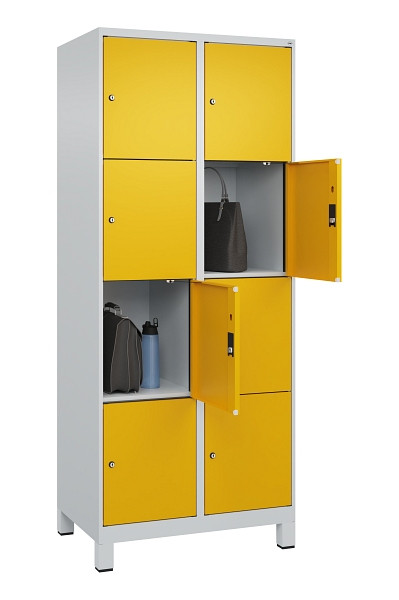 C+P Schließfachschrank Evolo PLUS, mit Füßen, 8 Fächer, 1950x800x500mm, 7035/10, Frontfarbe RAL 1004 Goldgelb, 049010-224 S10000
